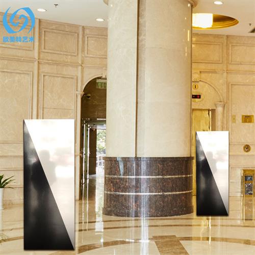 黑白双色大理石柱摆件落地基座酒店会所展示品放置阵示台底座