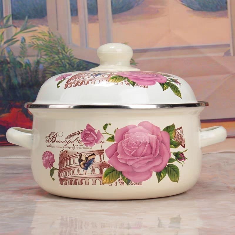 珐琅搪瓷炖锅加厚三件套双耳带盖泡面猪油电磁炉煤气加热包邮