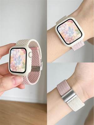 适用苹果iwatch9/8/7/6手表表带尼龙编织秋冬女生s8s7s6手表带iwa