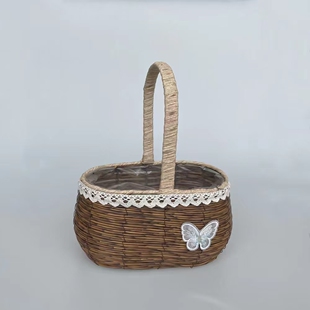 手提式花蓝多肉仿藤编多肉客厅摆件铁艺干花花艺插花子伴手礼篮