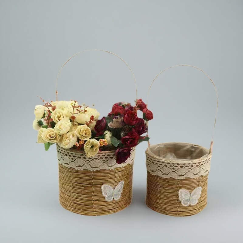 手提花篮鲜花田园风格手工编织花插花提篮编织篮多肉花盆送礼花篮