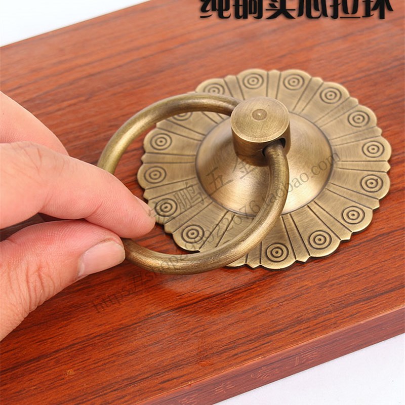 全铜中式圆形木门拉手仿古大门拉B手铁门把手老式纯铜实心门环拉