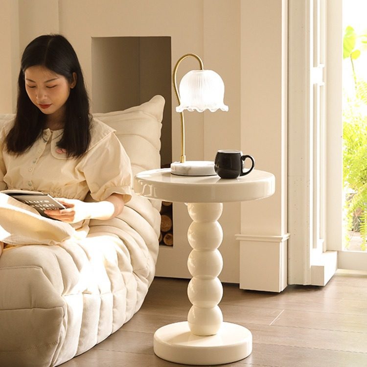 法式轻奢沙发小边几 轻奢奶油风床头柜可移动 茶几实木圆桌子创意