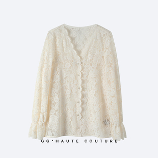 【格格来了】2026早春新款韩系百搭蕾丝V领打底衫女