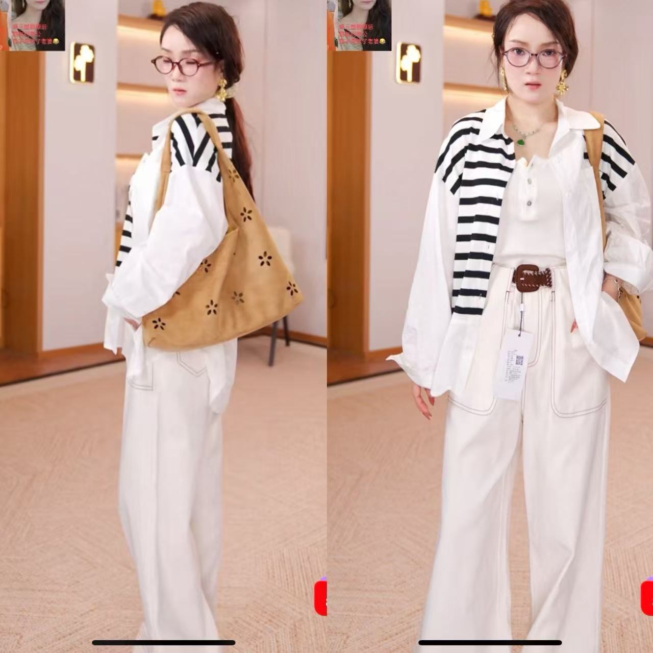 【春春Spring 】通勤条纹衬衣女复古拼接棉质衬衫长袖上衣潮