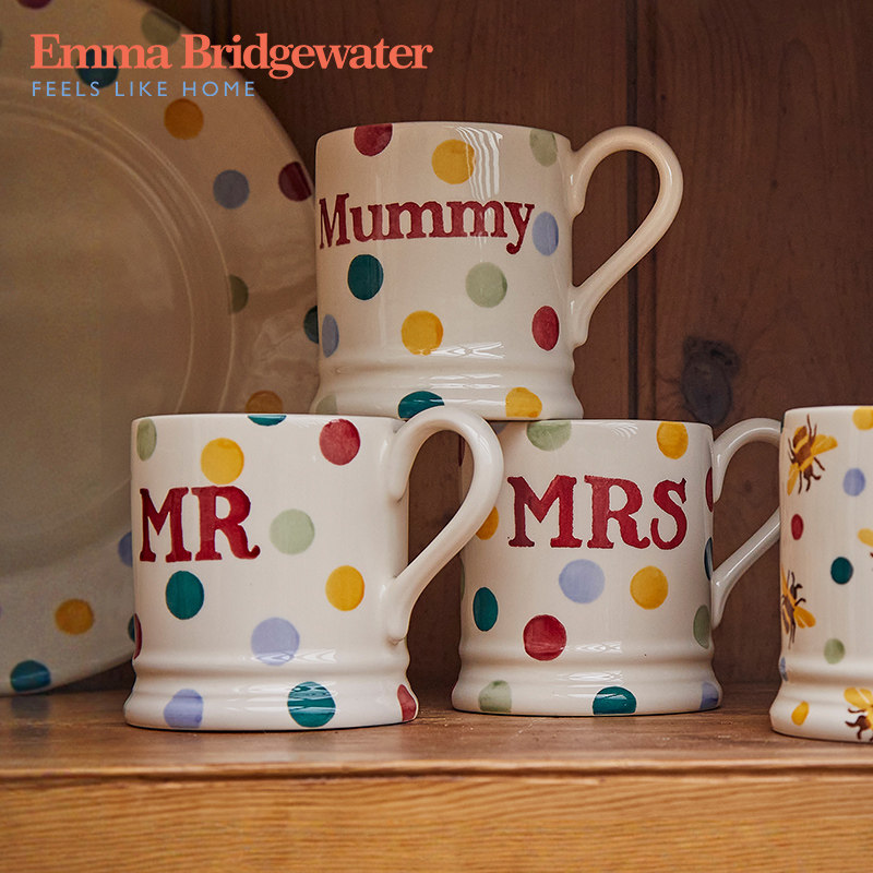 英国Emma Bridgewater情侣波点对杯送人陶瓷水杯咖啡马克杯