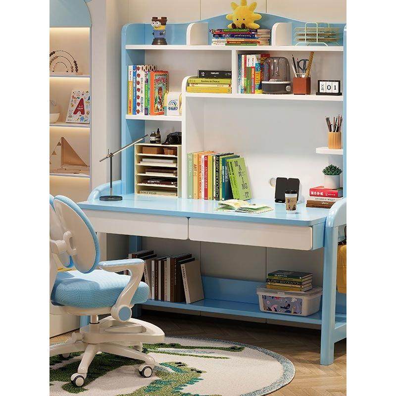 儿童学习桌家用实木书桌书架一体中小学生成套家具卧室书桌写字椅