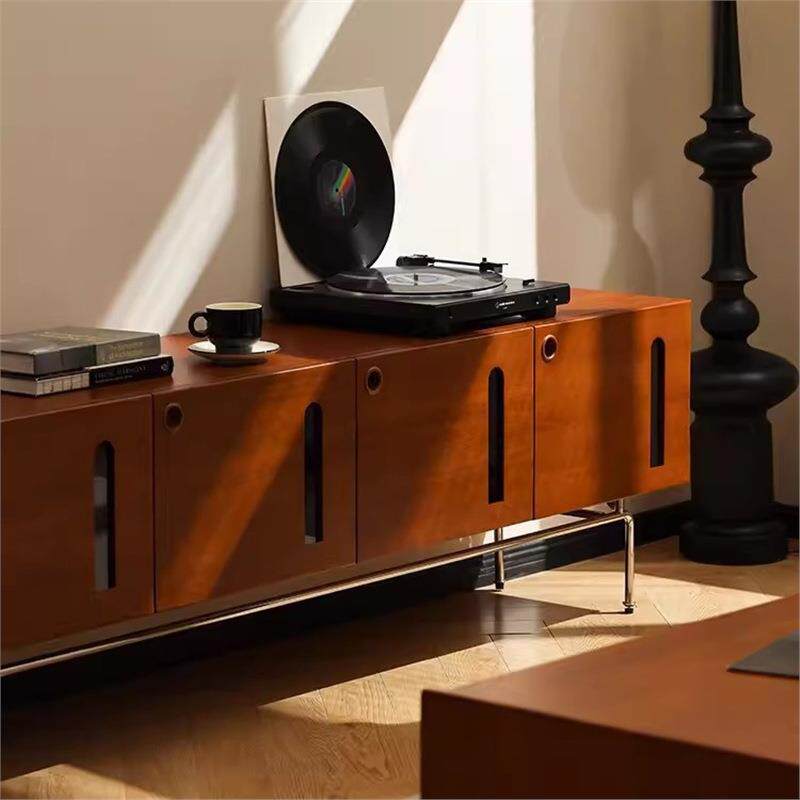 北欧实木电视柜家用小户型创意中古储物柜客厅一体收纳视听柜