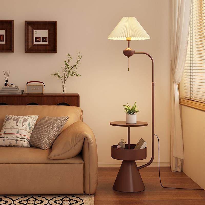 落地灯客厅沙发边几中古法式美式复古床头置物架一体卧室立式台灯