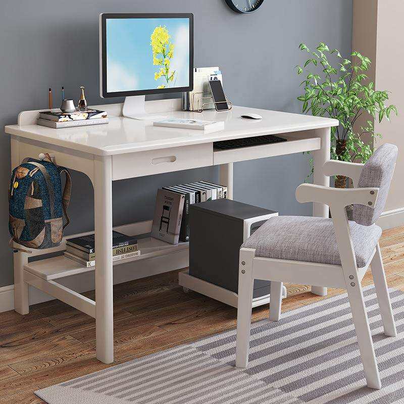 全实木台式电脑桌带键盘托简约家用小户型办公书桌学生学习写字桌