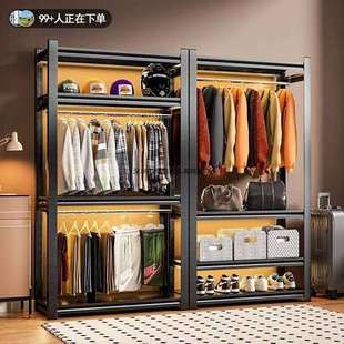 家用简易衣柜开放式出租房卧室金属铁艺衣橱角钢挂衣架组装置物架