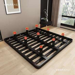 悬浮床架全钢简约主卧无床头铁艺床架双人床成人公寓出租屋铁架床