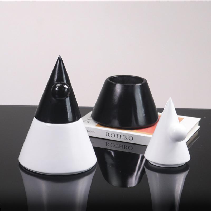 设计师创意黑白塔状储物罐摆件现代简约家居客厅装饰品收纳罐摆设