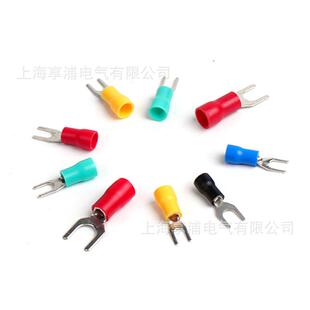 叉形预绝缘带塑套接头SV1-3U型铜鼻子带绝缘套线脚端子紫铜