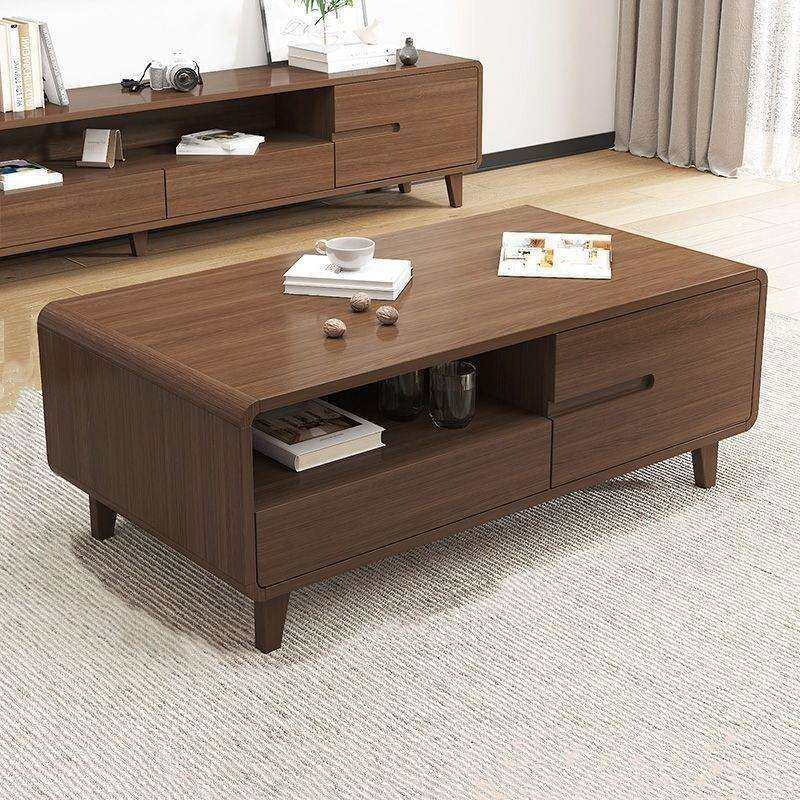 圆角茶几客厅小户型家用中式现代简约胡桃色原木色风茶几桌实木腿