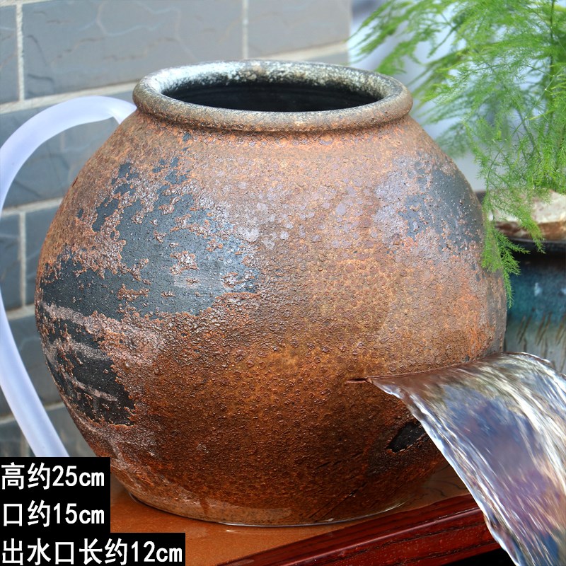 古法生态a养鱼缸复古流水陶罐庭院落地造景摆件创意老式水缸荷花