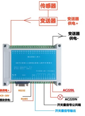 16路模拟量电压电流变送器传感器温湿度采集modbus串口转485232