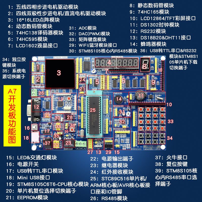 51单片机开发板51开发板学习板实验板diy套件stc89c52 A2.0 A6 A7