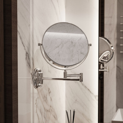 免打孔壁挂化妆镜铜镜框3倍放大梳妆镜酒店卫生间可折叠美容镜