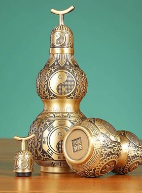 厂家铜葫芦摆件机压开盖铜葫芦开口空心黄铜葫芦镇宅全铜福禄摆件