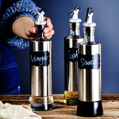 厨房家用玻璃油瓶防漏不锈钢油壶酱油醋调味料瓶套装油罐瓶装油瓶