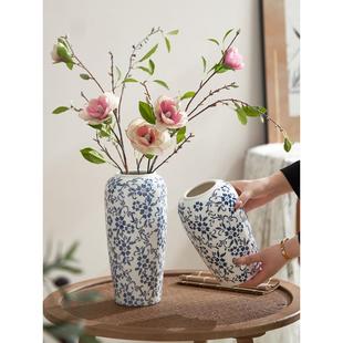 高级感青花瓷复古花瓶陶瓷创意插花花器客厅玄关装 新中式 饰品摆件