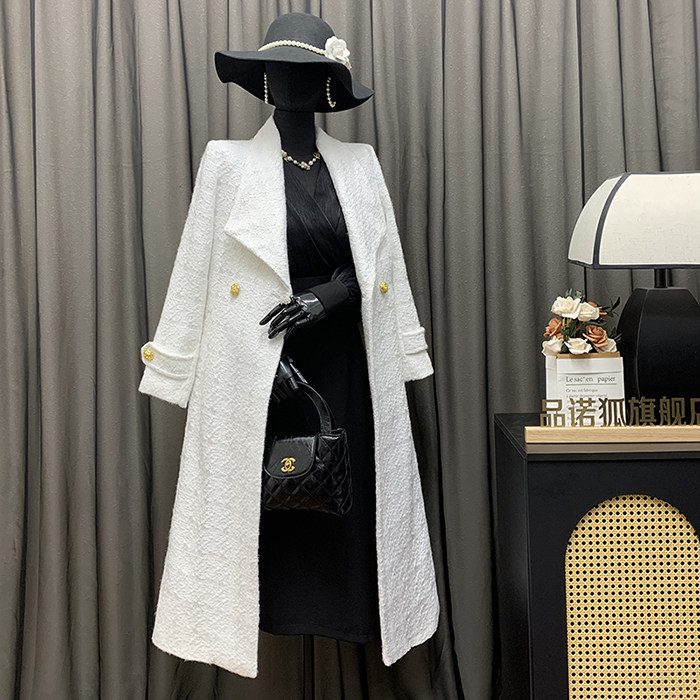 品诺狐2025冬韩版小香风粗花编织加厚保暖长款白色大翻领风衣外套,女装/女士精品,风衣,淘宝优惠券,粉丝福利购,淘宝优惠卷