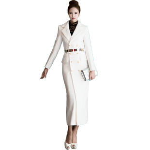 品诺狐高端修身大衣女中长款气质高级感白色毛呢外套韩版2025新款