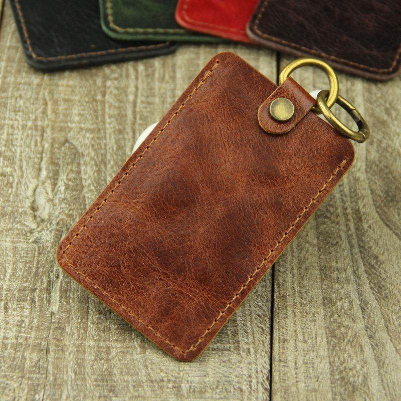 手工头层牛皮公交卡套合金圈扣公交保护套真皮学生饭卡校园门禁套