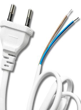 小欧规欧标欧式电源线两圆插头2芯单头裸尾自接AC线CE1.8米m白色