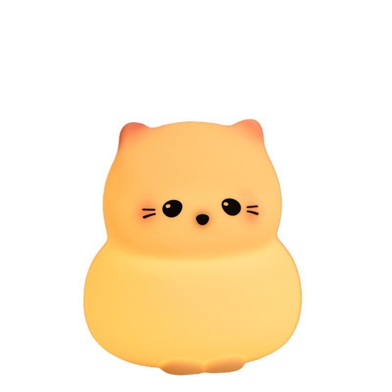 卡通守护猫硅胶小夜灯USB充电可爱猫咪柔光伴睡灯儿童床头氛围灯