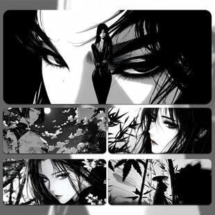 黑白风般若美女动漫鼠标垫高级感超大号电竞游戏办公家用键盘桌垫