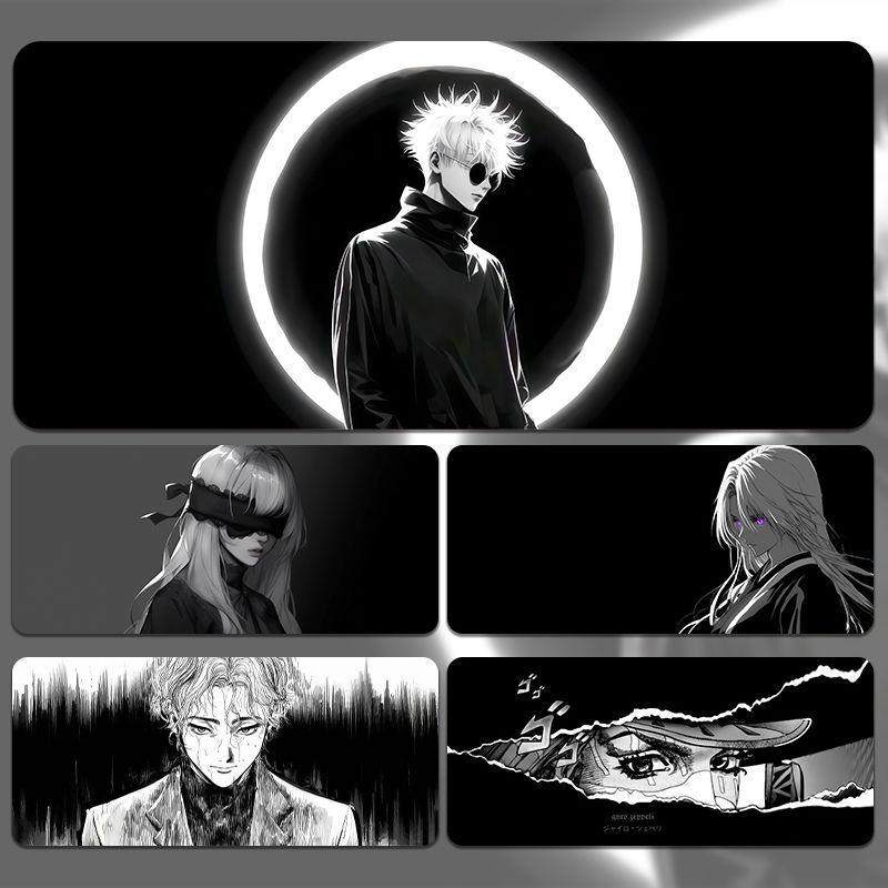 黑白动漫鼠标垫超大高级感电竞游戏宿舍桌面垫简约电脑防滑键盘垫
