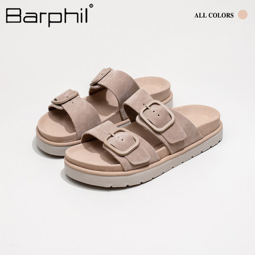 BARPHIL牛皮勃肯鞋女2026年夏季新款外穿厚底度假舒适透气一字拖