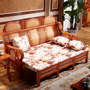 推荐多功能沙发床1.2藤木可折叠客厅小户型双人坐卧两用1.2米简约