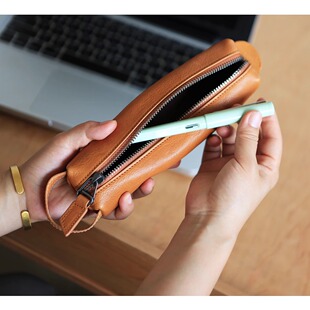 新款植鞣皮手工做旧眼镜盒皮制钢笔铅笔袋学生文具盒眼镜包