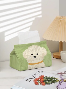铃铛小狗狗绿色卡通可爱小众设计纸巾盒布艺家用抽纸盒定制图案