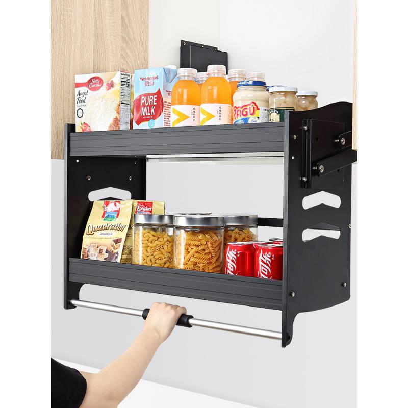 家用厨房拉篮吊柜升降顶柜收纳得不锈钢调味篮橱柜上下拉式置物架