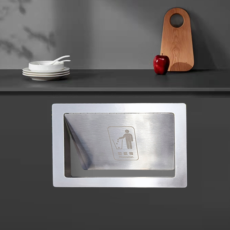 整体橱柜垃圾桶推盖304不锈钢侧开口盖子厨房厕所垃圾桶侧面盖子