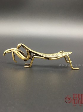 实心黄铜螳螂小摆件铜小螳螂昆虫铜雕件铜虫子双刀仿真螳螂铜器