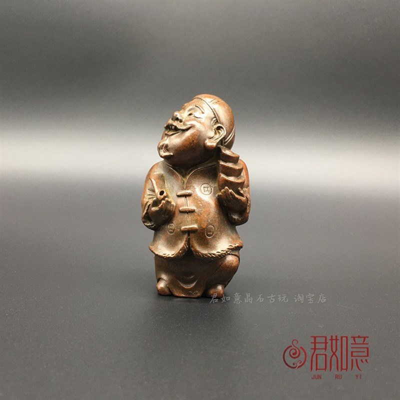 纯铜地主香插摆件实心铜小地主财主老财茶宠老财主铜器微雕铜把件