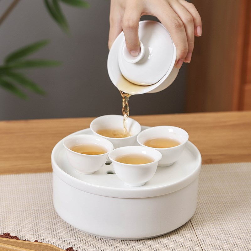 便携式旅行茶具车载户外露营沥水盘潮汕功夫茶杯套装陶瓷一壶四杯