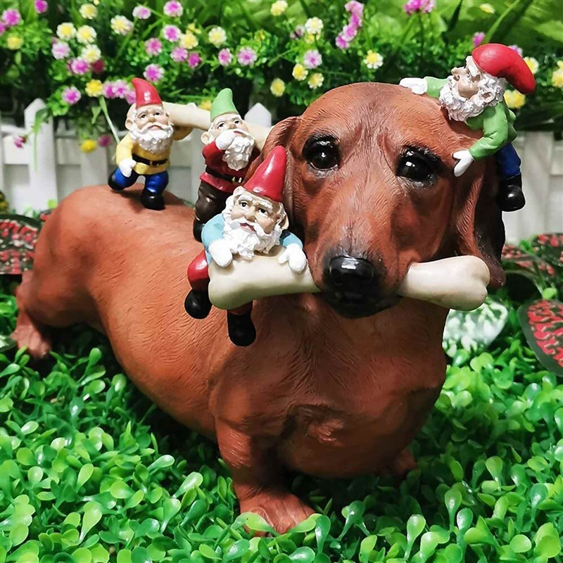 NEW Dachshund Dog Eating Bones Dwarf Garden Decoration