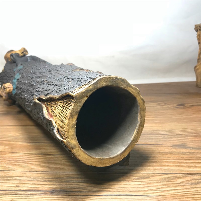 紫砂异型花盆树段高签筒圆口千筒盆悬崖树根老树桩手工创意许增生