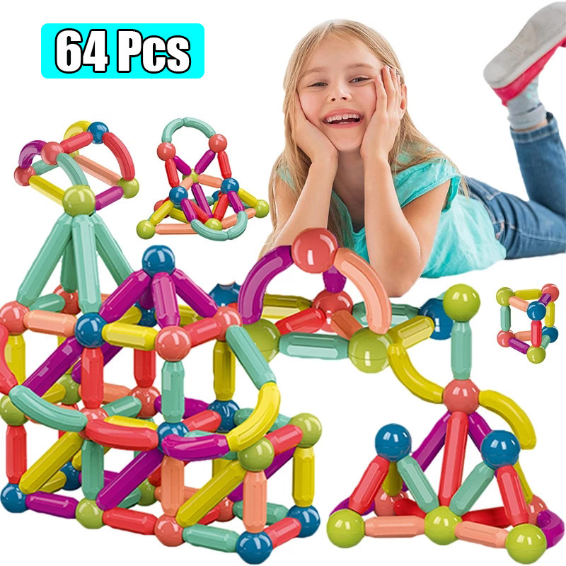 64Pcs Big Size Magnetic Stick Building Blocks game magnets