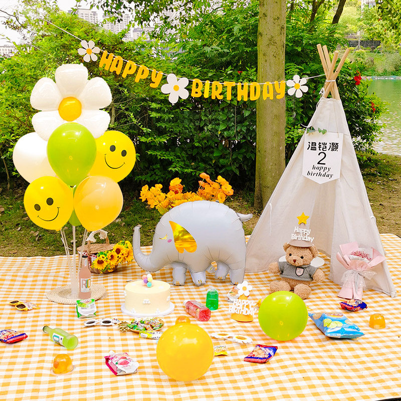 野餐气球生日装饰氛围拍照道具春游儿童周岁户外生日派对场景布置