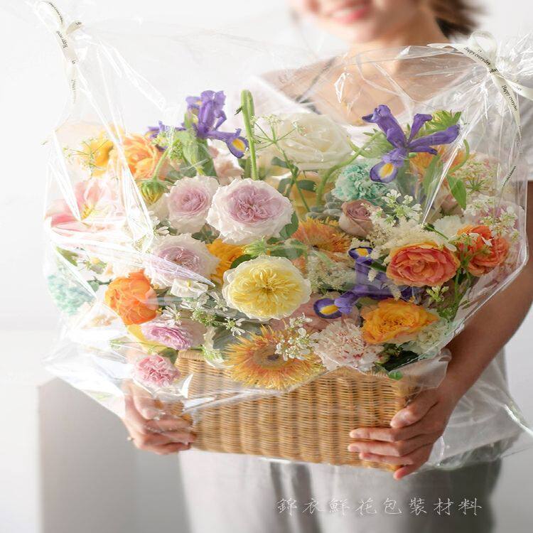 极速花束防风衣防尘保护袋防水透明玻璃纸袋子花盒花篮鲜花包装配