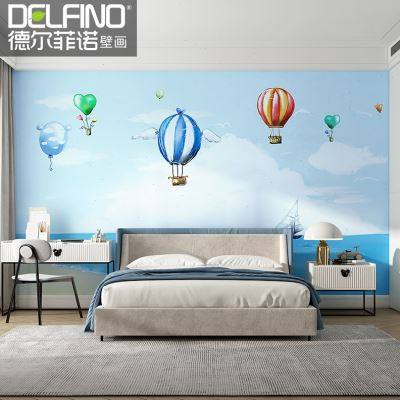德尔菲诺无缝墙布现代简约壁布卧室儿童房男女孩定制热气球壁画