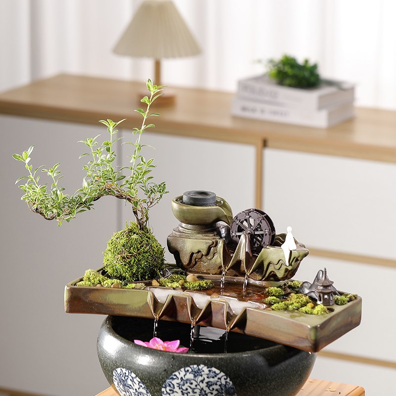 陶瓷流水摆件横杆古法养鱼缸上出水口循环水车增氧过滤器造景装饰