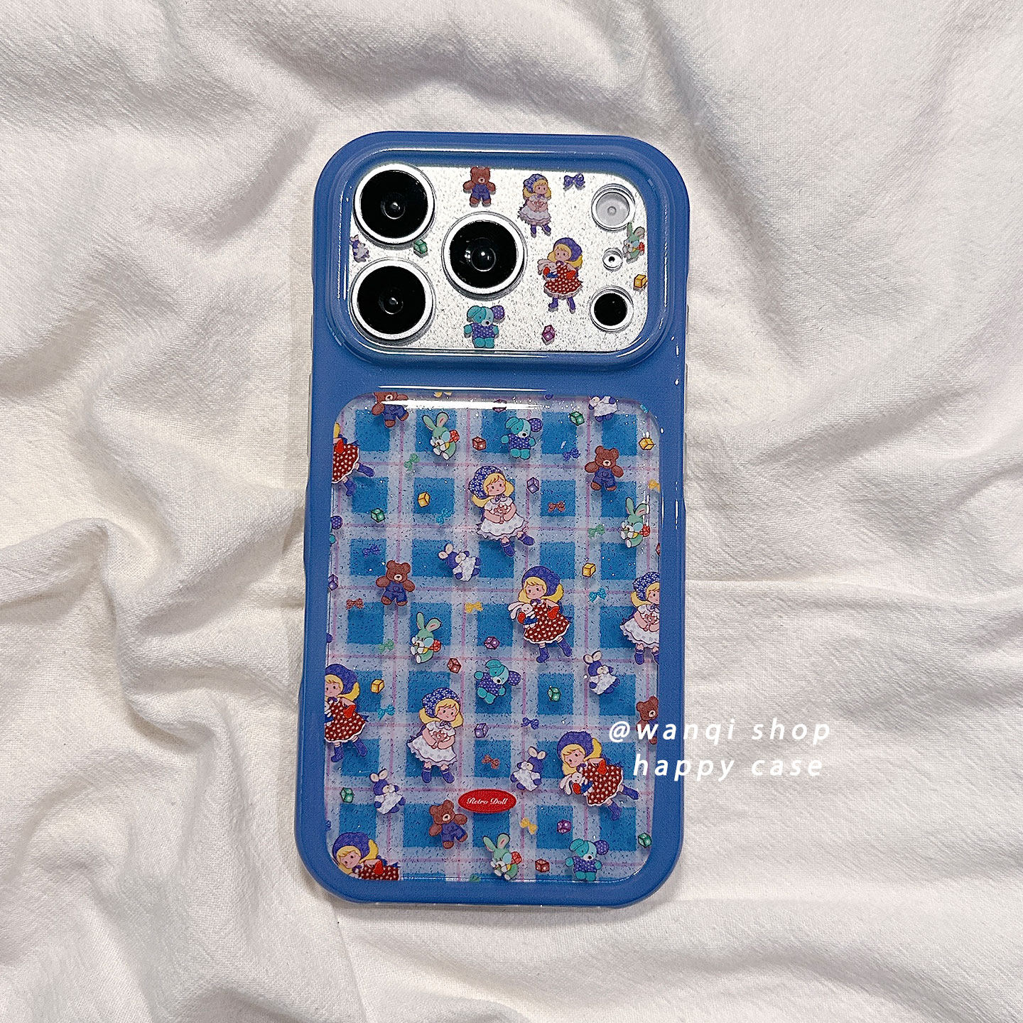 ins风闪粉蓝格纹女孩适用苹果17手机壳iphone16promax高级感18pro保护壳硅胶15新款防摔全包边女款软可爱卡通